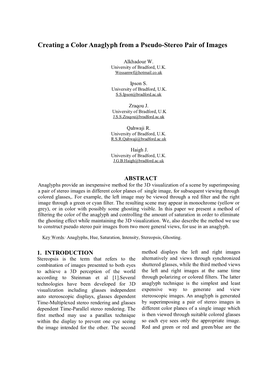 Creating a Color Anaglyph from a Pseudo-Stereo Pair of Images