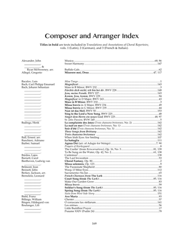 Composer and Arranger Index