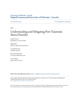 Understanding and Mitigating Post-Traumatic Stress Disorder Joseph Geraci Maj, Infantry, U.S