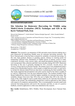 Contents Available at ISC and SID Journal Homepage: Site Selection for Rainwater Harvesting for Wildlife Using