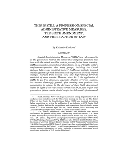 This Is Still a Profession: Special Administrative Measures, the Sixth Amendment, and the Practice of Law