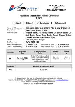 ASSESSMENT REPORT Roundtable on Sustainable Palm Oil
