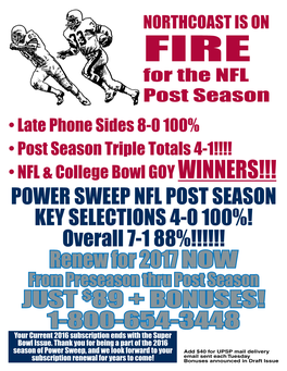 Power Sweep Nfl Post Season Key Selections 4-0 100
