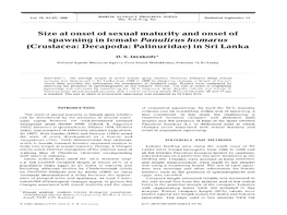 Size at the Onset of Sexual Maturity and Onset of Spawning in Female