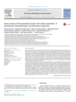 Acute Toxicity of Functionalized Single Wall Carbon Nanotubes: a Biochemical, Histopathologic and Proteomics Approach