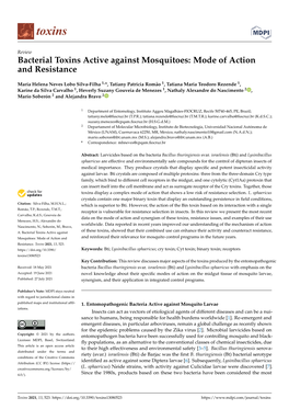 Bacterial Toxins Active Against Mosquitoes: Mode of Action and Resistance