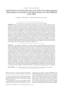 Seed Preferences of Three Harvester Ants of the Genus Pogonomyrmex (Hymenoptera: Formicidae) in the Monte Desert: Are They Reﬂected in the Diet?