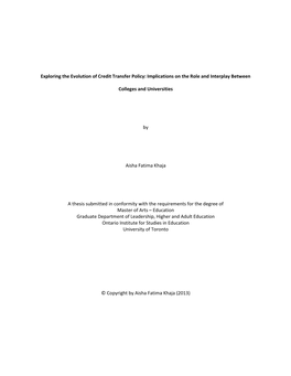 Exploring the Evolution of Credit Transfer Policy: Implications on the Role and Interplay Between