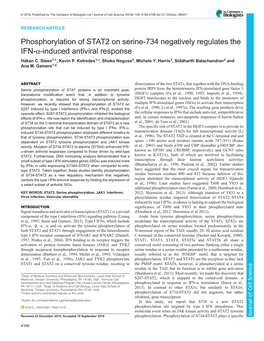 Phosphorylation of STAT2 on Serine-734 Negatively Regulates the IFN-Α-Induced Antiviral Response Håkan C