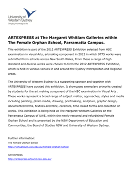 ARTEXPRESS at the Margaret Whitlam Galleries Within the Female Orphan School, Parramatta Campus