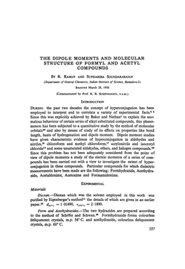 The Dipole Moments and Molecular Structure of Formyl and Acetyl Compounds