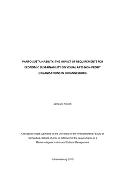 Vanpo Sustainability: the Impact of Requirements for Economic Sustainability on Visual Arts Non-Profit Organisations in Johannesburg