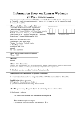 Information Sheet on Ramsar Wetlands