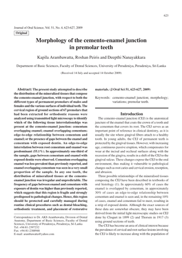 Morphology of the Cemento-Enamel Junction in Premolar Teeth