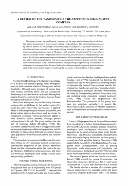 A Review of the Taxonomy of the Hyperolius Viridifla Vus Complex