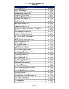 In Re the Mcclatchy Company, Et Al. Debtor List