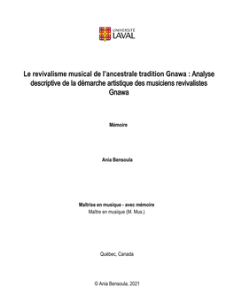 Le Revivalisme Musical De L'ancestrale Tradition Gnawa