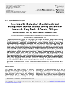 Determinants of Adoption of Sustainable Land Management Practice Choices Among Smallholder Farmers in Abay Basin of Oromia, Ethiopia