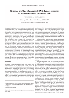 Genomic Profiling of Decreased DNA Damage Response in Human Squamous Carcinoma Cells