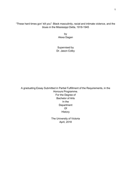 Black Masculinity, Racial and Intimate Violence, and the Blues in the Mississippi Delta, 1918-1945