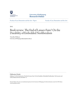 On the Durability of Embedded Neoliberalism Timothy Dimuzio University of Wollongong, Tdimuzio@Uow.Edu.Au