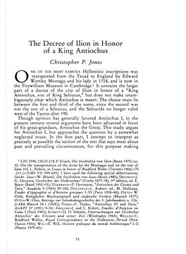 The Decree of Ilion in Honor of a King Antiochus , Greek, Roman and Byzantine Studies, 34:1 (1993:Spring) P.73