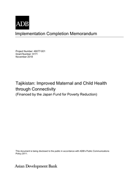 Implementation Completion Memorandum Tajikistan