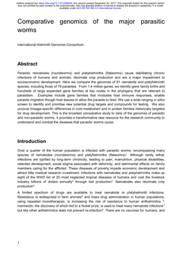 Comparative Genomics of the Major Parasitic Worms