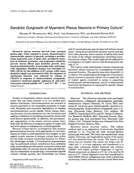 Dendritic Outgrowth of Myenteric Plexus Neurons in Primary Culture'