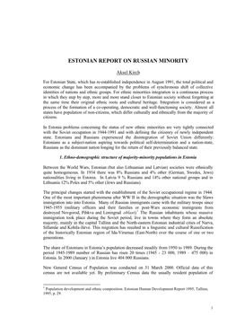 Estonian Report on Russian Minority