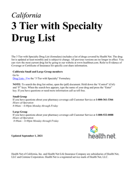 California 3 Tier with Specialty Drug List