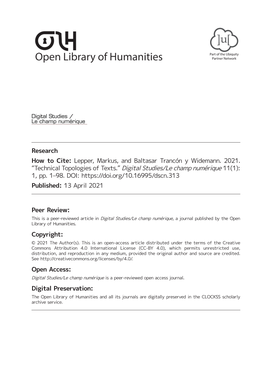 Technical Topologies of Texts.” Digital Studies/Le Champ Numérique 11(1): 1, Pp