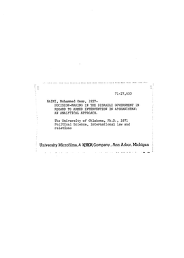 NAIMI, Mohammed Omar, 1927- DECISION-MAKING in the DISRAELI GOVERNMENT in REGARD to ARMED INTERVENTION in AFGHANISTAN: an ANALYTICAL APPROACH