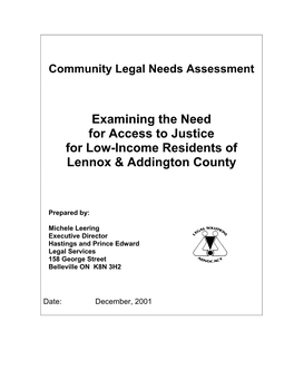 Examining the Need for Access to Justice for Low-Income Residents of Lennox & Addington County