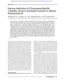 Extreme Reduction of Chromosome-Specific Α-Satellite Array Is Unusually Common in Human Chromosome 21