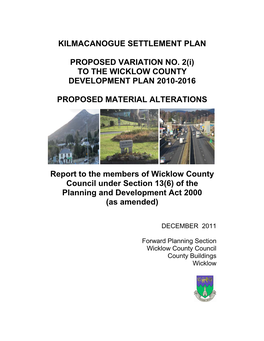 Kilmacanogue Settlement Plan Proposed Variation No