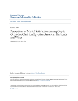 Perceptions of Marital Satisfaction Among Coptic Orthodox Christian Egyptian-American Husbands and Wives Monir Fuad Nazir Atta-Alla