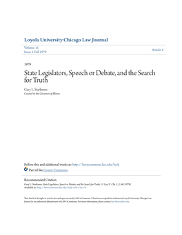 State Legislators, Speech Or Debate, and the Search for Truth Gary L