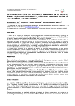 Estudio De Un Corte Del Cretácico Temprano, En El Miembro Tumbitas (Formación Guasasa), Sierra Del Infierno, Sierra De Los Órganos, Cuba Occidental