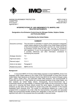 Designation of an Emission Control Area for Nitrogen Oxides, Sulphur Oxides and Particulate Matter