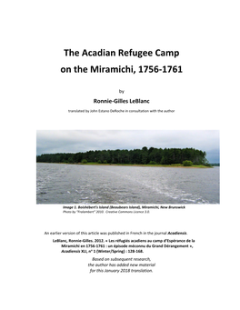 The Acadian Refugee Camp on the Miramichi, 1756-1761
