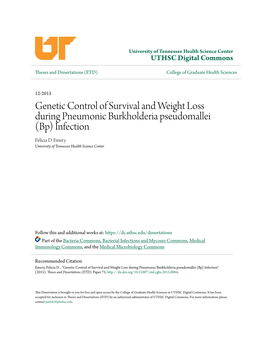 Genetic Control of Survival and Weight Loss During Pneumonic Burkholderia Pseudomallei (Bp) Infection Felicia D