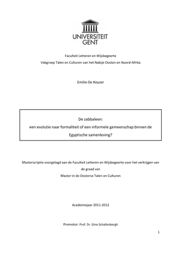 De Zabbaleen: Een Evolutie Naar Formaliteit of Een Informele Gemeenschap Binnen De Egyptische Samenleving?