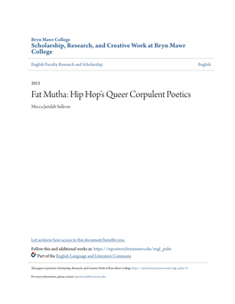 Fat Mutha: Hip Hop's Queer Corpulent Poetics