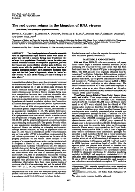 The Red Queen Reigns in the Kingdom of RNA Viruses (Vkm Malkpopua Evoltin) DAVID K