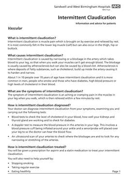 Intermittent Claudication Information and Advice for Patients Vascular