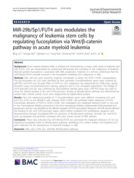 Mir-29B/Sp1/FUT4 Axis Modulates the Malignancy of Leukemia Stem