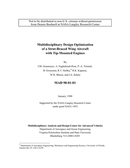 Multidisciplinary Design Optimization of a Strut-Braced Wing Aircraft with Tip-Mounted Engines