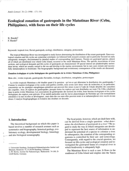 Ecological Zonation of Gastropods in the Matutinao River (Cebu, Phitippines), with Focus on Their Life Cycles