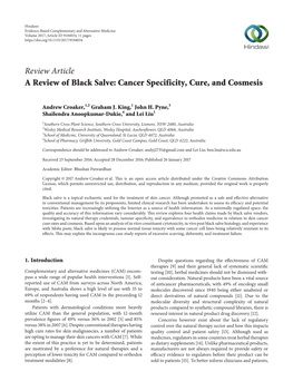 A Review of Black Salve: Cancer Specificity, Cure, and Cosmesis